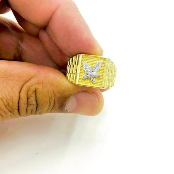 14K Yellow Gold Men's Eagle Ring #10 / Gold Eagle Ring for Men's / Two Tone Ring - Picture 8 of 8